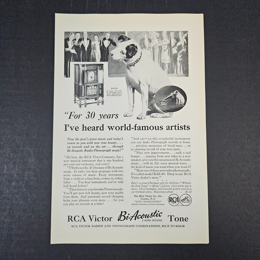 1932 RCA Victor‎ RAE-84 Bi-Acoustic Vintage Print Ad Camden NJ His Masters Voice